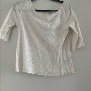 Free People White Scoop Neck Ribbed Long Sleeve Tee